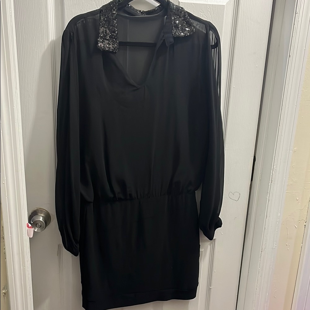 Elegant Black Dress with Sequin Collar